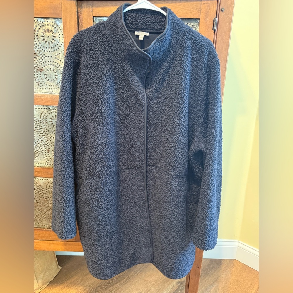 T by Talbots Women's Fleece Teddy Jacket in Navy, Size 2XP
